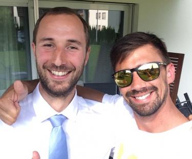 Der zweifache Schweizermeister Fabian Brander (links) mit Spielertrainer Lucian Jachowicz.