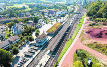 Der Bahnhof Frick aus der Vogelperspektive. Foto: zVg Gemeinde Frick